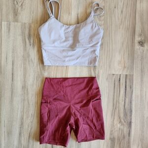 Amazon Women’s Bike Shorts Set in Mauve Top and Burgundy Shorts